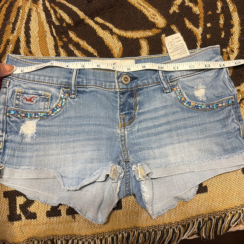 Hollister Light Blue Jean Shorts with Beaded Accents - Picture 6 of 8